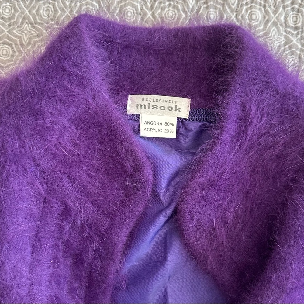 Exclusively Misook Vintage Vibrant Purple Angora Cardigan Jacket One Size XL - Picture 3 of 12